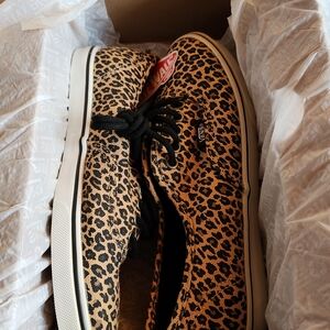 Vans Tan and Black Leopard Sneakers